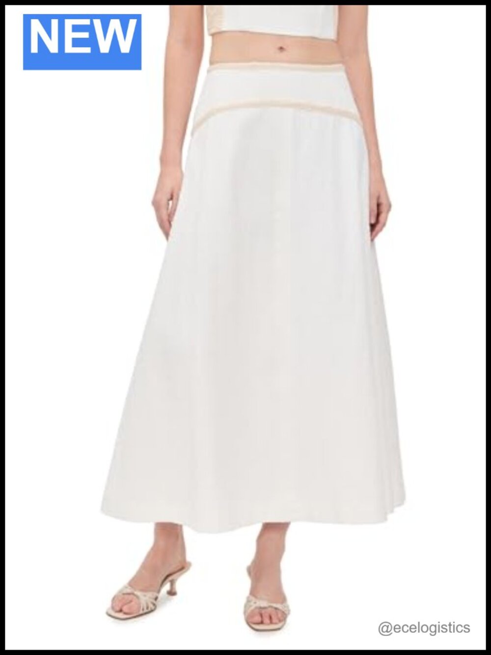 A-Line Midi Skirt 100% Cotton High Rise Straight Hem Slubbed Denim